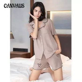 Женский летний комплект с короткими рукавами и шортами на шнуровке, повседневная пижама из модала и хлопка в однотонную полоску M светло-серый