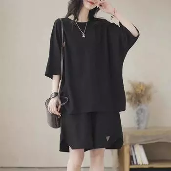 Женский летний комплект свободного покроя больших размеров, топ с коротким рукавом + шорты, повседневный удобный комплект из двух предметов 5XL