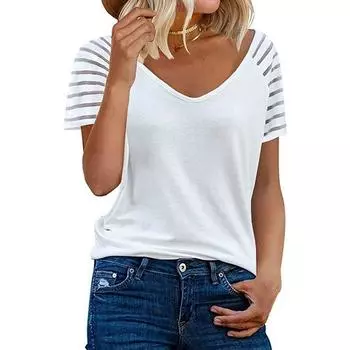 Женский летний короткий рукав V-образный вырез свободный короткий рукав 2XL