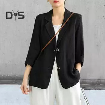 Женский летний костюм, пальто с лацканами и длинными рукавами, однотонный костюм, куртка на пуговицах, свободная тонкая верхняя одежда 2XL жёлтый