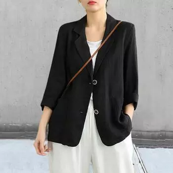 Женский летний костюм, пальто с лацканами и длинными рукавами, однотонный костюм, куртка на пуговицах, свободная тонкая верхняя одежда 2XL жёлтый