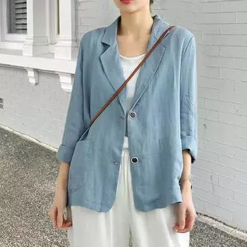 Женский летний костюм с длинным рукавом, однотонная застежка на пуговицах, цветной пиджак, пальто с лацканами, свободный крой, тонкий 2XL чёрный