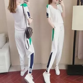 Женский летний костюм с короткими рукавами и V-образным вырезом 2025 года — модный комплект из двух предметов 2XL белый