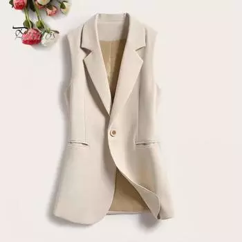 Женский летний костюм, жилет с лацканами, карманы без рукавов, дизайн, жилет на одной пуговице, облегающий однотонный рабочий жилет в офисном стиле, пальто L бежевый