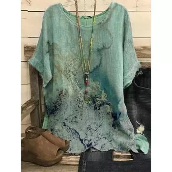 Женский летний кружевной пуловер с короткими рукавами, свободные повседневные топы большого размера, пуловер с круглым вырезом, футболка с принтом 4XL синий