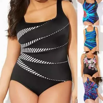 Женский летний купальник большого размера с пуш-апом в полоску с принтом, облегающий купальный костюм, цельный купальник 3XL розовый