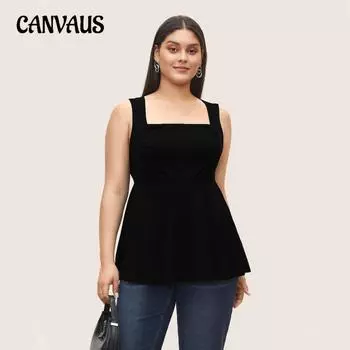 Женский летний квадратный воротник уникальный дизайн для пожилых людей свободный и тонкий топ без рукавов 1XL чёрный