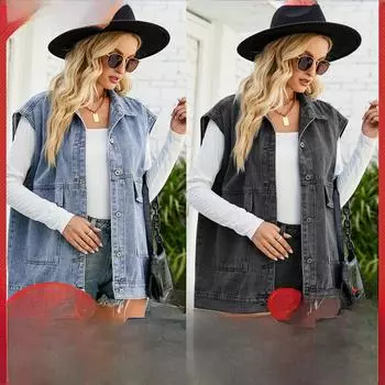 Женский летний модный джинсовый жилет без рукавов - европейский и американский стиль XS