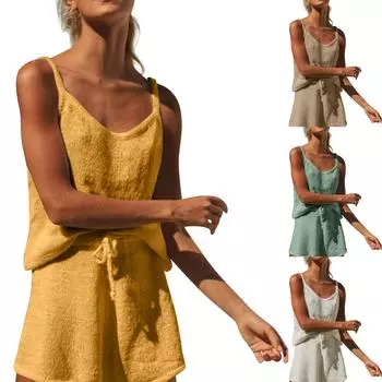 Женский летний модный и сексуальный однотонный свитер на подтяжках, комплект L