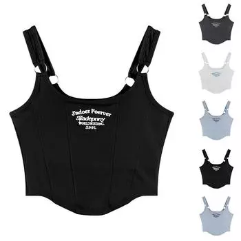 Женский летний модный камзол с вышивкой букв и принтом, повседневный однотонный сексуальный жилет One Size