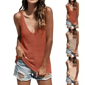 Женский летний модный повседневный однотонный свободный вязаный жилет без рукавов L хаки