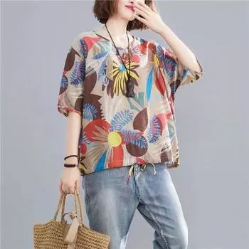 Женский летний модный свободный топ в литературном стиле с принтом и строчкой XXL