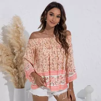 Женский летний модный топ на одно плечо с цветочным принтом и рукавами-трубой S зелёный