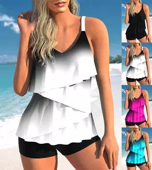 Женский летний новый комплект из двух предметов с 3D принтом, сексуальный дизайн для отдыха и отпуска с рюшами, пляжный купальник, S-6XL S