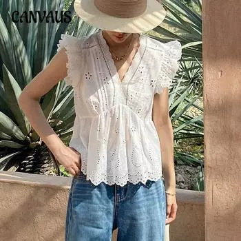 Женский летний новый модный вышитый топ S бежевый