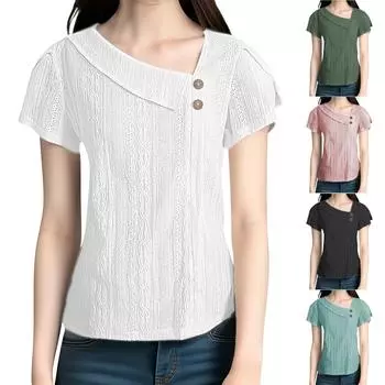 Женский летний новый однотонный пуловер с короткими рукавами, футболка с лепестками, топ