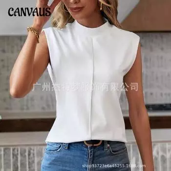 Женский летний новый однотонный топ без рукавов с круглым вырезом S белый