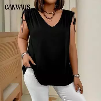 Женский летний новый простой элегантный топ без рукавов для повседневных поездок 1XL чёрный