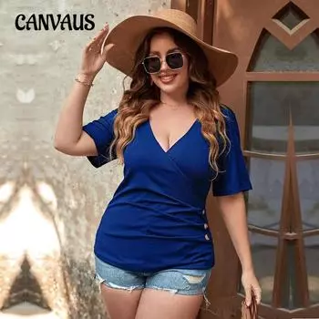 Женский летний новый сексуальный топ с V-образным вырезом и облегающим кроем, трикотажный топ с короткими рукавами 1XL синий