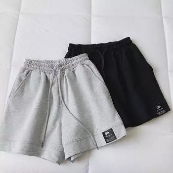 Женский летний новый стиль, свободный и удобный для бега, повседневный, А-силуэт, широкие штанины, высокая талия, для похудения, для студентов M чёрный