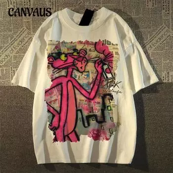 Женский летний новый стиль, свободный повседневный топ с короткими рукавами и принтом M белый