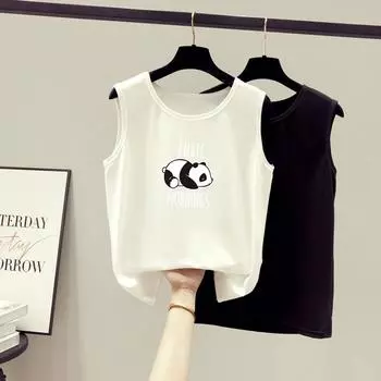 Женский летний новый свободный повседневный жилет без рукавов с принтом XXL чёрный