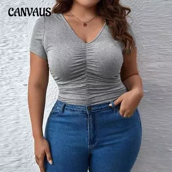Женский летний новый утягивающий однотонный топ с V-образным вырезом и короткими рукавами 1XL серый