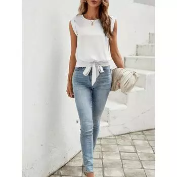 Женский летний однотонный галстук без рукавов, повседневный топ S абрикосовый