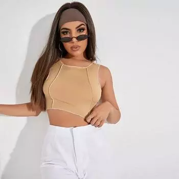 Женский летний однотонный повседневный жилет с голым животом, укороченный топ S чёрный