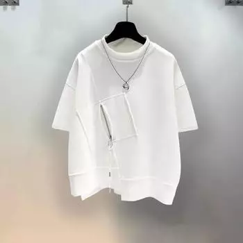 Женский летний однотонный свитер с большим карманом и коротким рукавом, большой размер, короткий рукав, повседневный, короткий рукав 3XL