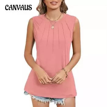 Женский летний однотонный топ с круглым вырезом без рукавов свободный жилет футболка блузка S чёрный