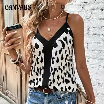 Женский летний однотонный жилет с леопардовым принтом и v-образным вырезом, свободный топ S белый