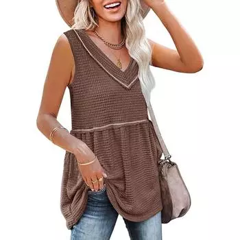 Женский летний однотонный жилет с V-образным вырезом, повседневный и удобный топ без рукавов S зелёный