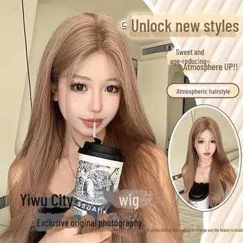 Женский летний парик - розовое золото кружево длинные прямые волосы