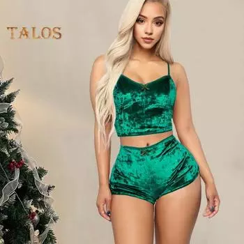 Женский летний пижамный комплект из 2 шт./компл. с V-образным вырезом и бантом, декор на тонких бретельках, эластичный короткий укороченный топ без рукавов с высокой талией, облегающие шорты, домашняя одежда, одежда для сна M фиолетовый