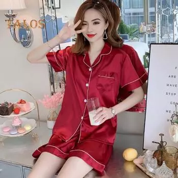 Женский летний пижамный комплект из 2 шт./компл. с отложным воротником, нагрудным карманом и коротким рукавом, однобортный топ с эластичной резинкой на талии, свободные брюки, комплект домашней одежды, рубашка и брюки 2XL розовый