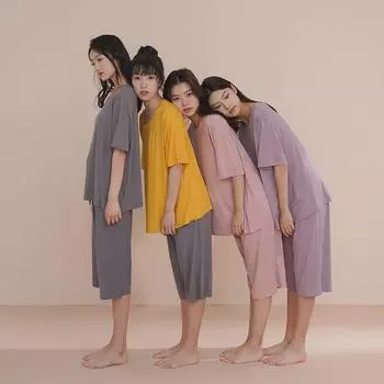 Женский летний пижамный комплект из модального хлопка с короткими рукавами и нагрудной накладкой XL (recommended 140-170 jin)