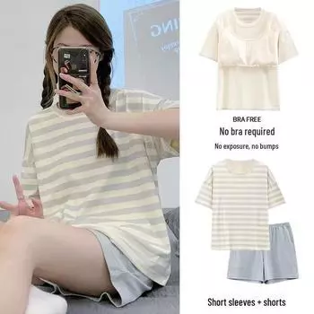 Женский летний пижамный комплект с мультяшным принтом – топ с короткими рукавами и шорты, свободный крой, новый стиль 2024 года L (100-120 jin)