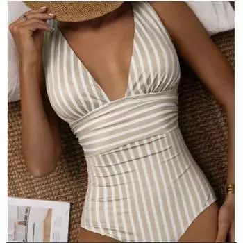Женский летний пляжный боди в полоску, цельный купальник, сексуальный купальник, женский купальный костюм с V-образным вырезом XL чёрный