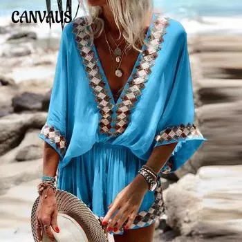 Женский летний пляжный комбинезон в стиле бохо с принтом S оранжевый