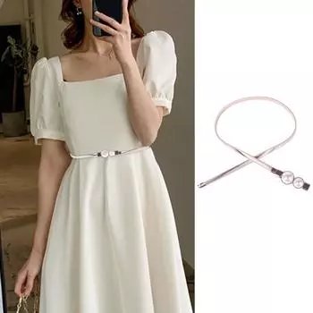 Женский летний пояс из искусственного эластичного жемчуга, поясная цепочка, металлический декор, элегантный круглый металлический пояс