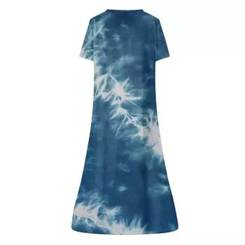Женский летний повседневный цветочный (Градиент) Платье с коротким рукавом с принтом S синий