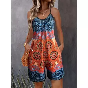 Женский летний повседневный комбинезон без рукавов с регулируемыми свободными шортами на тонких бретельках с карманами S