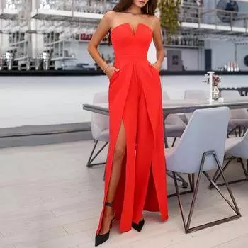 Женский летний повседневный комбинезон для похудения с v-образным вырезом и глубоким вырезом S синий