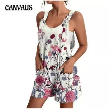 Женский летний повседневный комбинезон с V-образным вырезом и карманом-халтером S белый