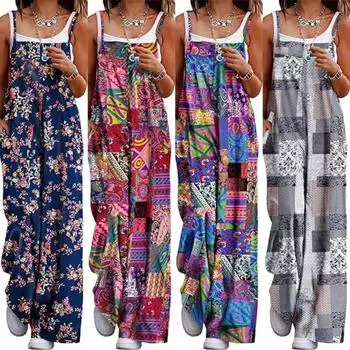 Женский летний повседневный комбинезон в стиле бохо с широкими штанинами и карманами. Мешковатые комбинезоны в стиле бохо с карманами. S красный