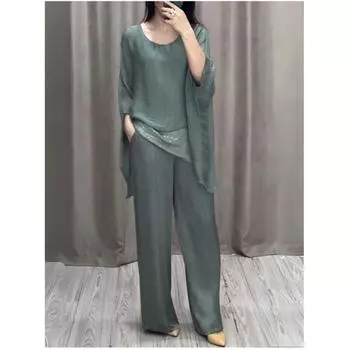 Женский летний повседневный комплект из двух предметов: свободный топ с коротким рукавом и длинные брюки. Простой и удобный комплект из двух предметов. 5XL