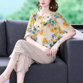 Женский летний повседневный комплект из двух предметов: топ с винтажным принтом и свободные повседневные брюки Harlem 3XL