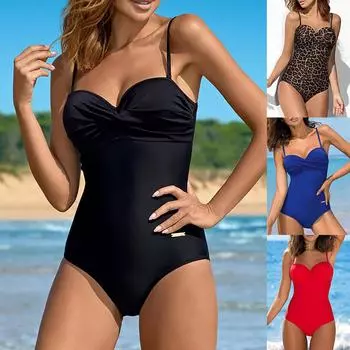 Женский летний повседневный модный сексуальный бикини с принтом и v-образным вырезом, пляжный купальник XXL синий