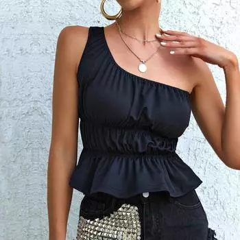 Женский летний повседневный однотонный жилет с открытой спиной и одним плечом, топ S чёрный